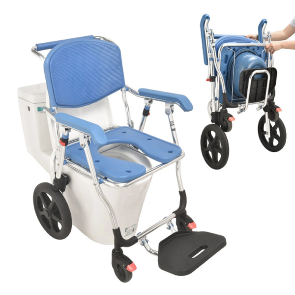 Aluminum Commode Chair with Wheels Medical Nursing Chair for Disabled People Height Adjustable Antiskid Potty Chair