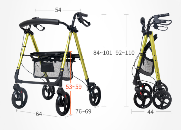 Aluminum Frame Foldable  4 wheels rollator for elderly and disabled people,outdoor walker  with seat - Image 4