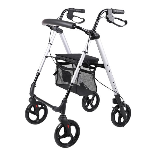 Aluminum Frame Foldable  4 wheels rollator for elderly and disabled people,outdoor walker  with seat