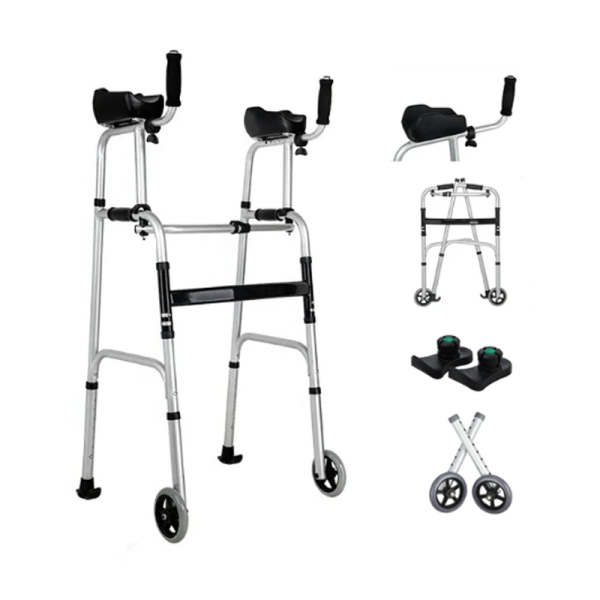 Rollator Walker Foldable Forearm Support Aluminum Walker with Wheels - Image 4