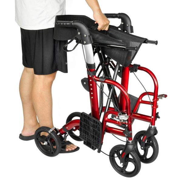 Aluminum foldable 4 wheels walker and rollator with footrest for elderly and disabled people - Image 5