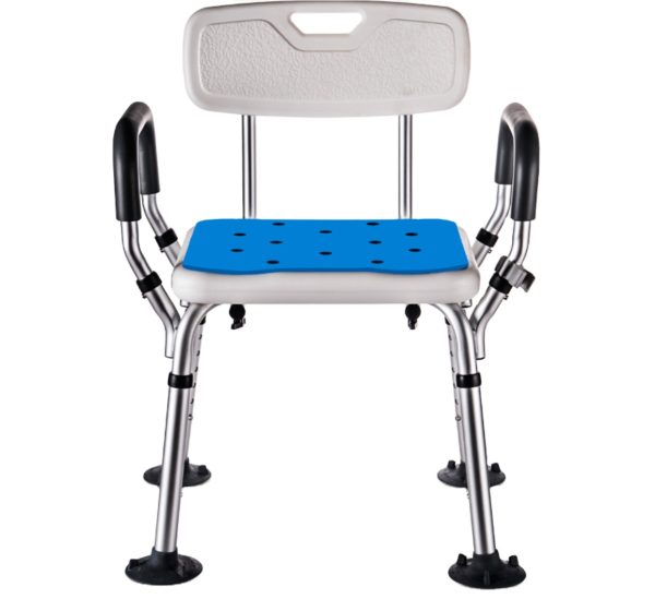 Adjustable medical portable shower chair with back and arms for elderly and disabled