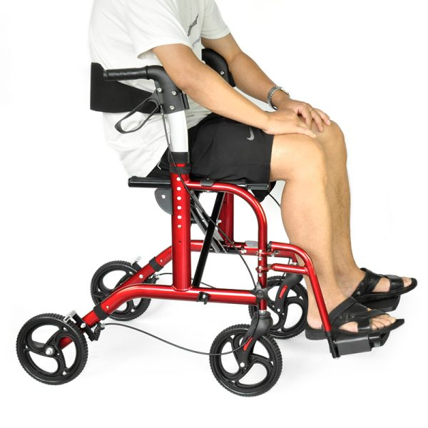 Aluminum foldable 4 wheels walker and rollator with footrest for elderly and disabled people - Image 6