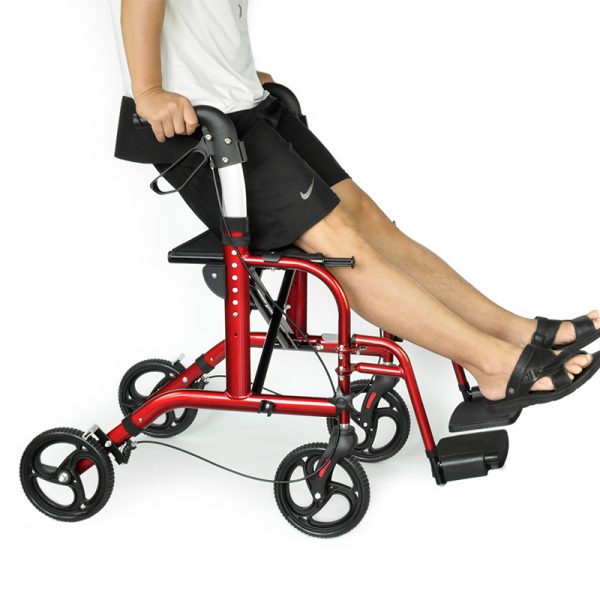 Aluminum foldable 4 wheels walker and rollator with footrest for elderly and disabled people - Image 4